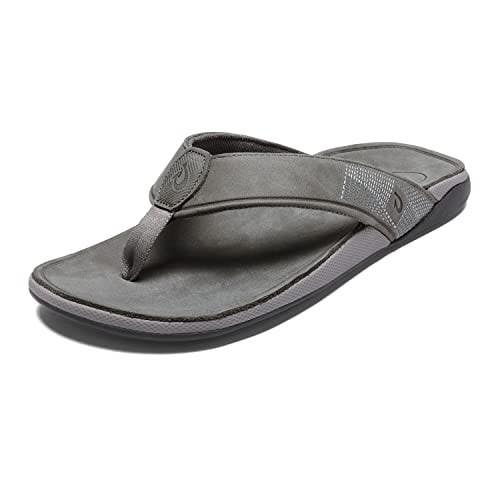 Olukai Tuahine 10465-4Q4Q Sandals Men's US 10 D Stone Gray Slip On Slide LIQ1838