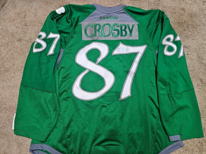 SIDNEY CROSBY 3-17-13 Signed St Patricks Day Penguins Game Issued Hockey Jersey