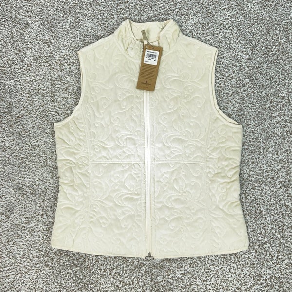 Woolrich Vest Womens Medium White Reversible Quilted Floral Zip Lined Winter