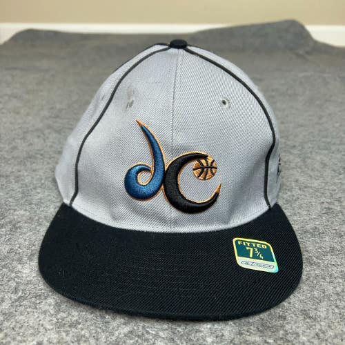 Washington Wizards Mens Hat 7 3/4 Fitted Gray Black Reebok Basketball Cap Logo ^