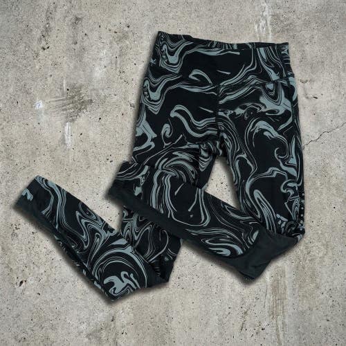 Nike Dri Fit Running Leggings Small Black Marble Swirl Y3K Techwear