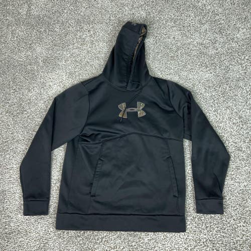 Under Armour Hoodie Mens Medium Black Camo Logo Fleece Pullover Hunting Outdoor