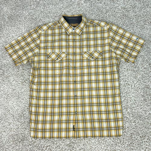 Kuhl Shirt Men Large Yellow Plaid Short Sleeve Button Hiking Lightweight Outdoor