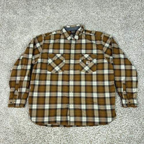 Carhartt Shirt Mens 2XL Brown Plaid Long Sleeve Rugged Flex Relaxed Fit Workwear