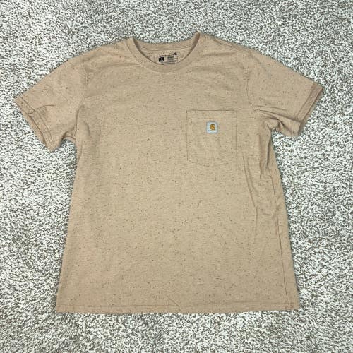 Carhartt Shirt Womens Large Beige Short Sleeve Crew Neck Pocket Loose Fit Tee
