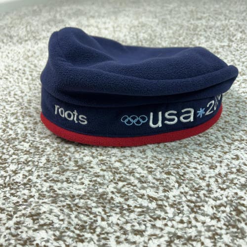 Vintage Salt Lake 2002 USA Olympic Hat Cap Mens One Size Blue Red Fleece Roots