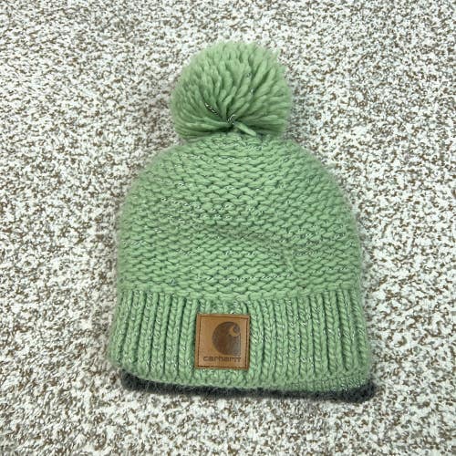 Carhartt Hat Beanie Knit Pom One Size Green Fleece Lined Winter Womens Warm Cozy