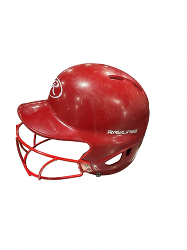 Used Rawlings 6 1/4-6 7/8 RED HELMET Batting Helmet w/Mask Red One Size 11834-S000057121
