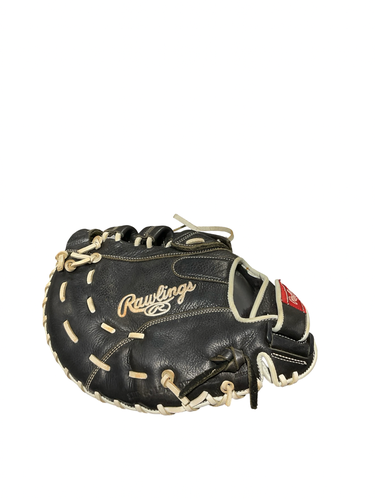Used Rawlings SHUT OUT FB 1B MITT RH Throw Fastpitch Gloves Black 13" 11834-S000057207