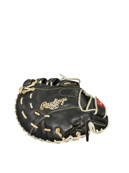 Used Rawlings SHUT OUT FB 1B MITT RH Throw Fastpitch Gloves Black 13" 11834-S000057207