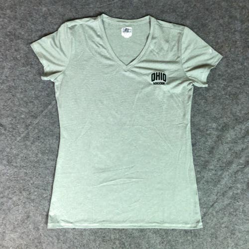 Ohio Bobcats Womens Shirt Medium Green Tee Short Sleeve Striped Top NCAA Soccer