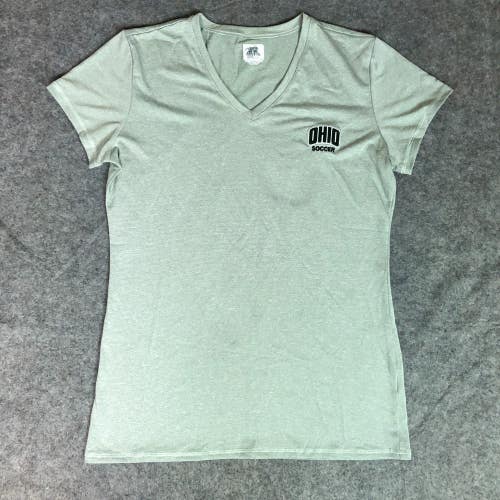 Ohio Bobcats Womens Shirt Large Green Tee Short Sleeve Striped Top NCAA Soccer