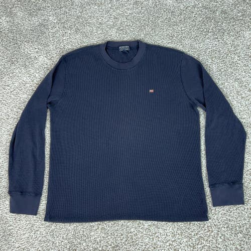 Polo Jeans Co Ralph Lauren Shirt Mens 2XL Navy Waffle Knit Thermal USA Flag Top