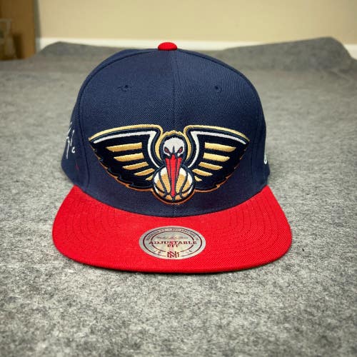 New Orleans Pelicans Men Hat Snapback Navy Red Big Logo Mitchell Ness Wool Blend