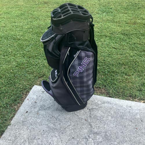 PING Serene Cart Bag / 14-Way Divider / Black & Purple/White w/ raincover
