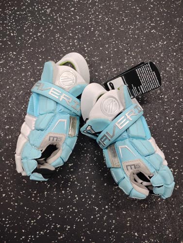 Used Maverik M5 Lacrosse Gloves Mens Carolina Blue And White 10" 11849-S000044613