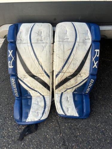 Bauer Reflex RX4 Junior Goalie Leg Pads – 26+1 – White/Blue/Black