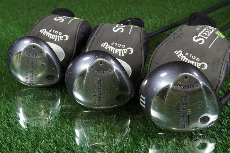 Callaway Big Bertha Steelhead III Woods Set Driver 1W 3W 5W Regular +Covers LH
