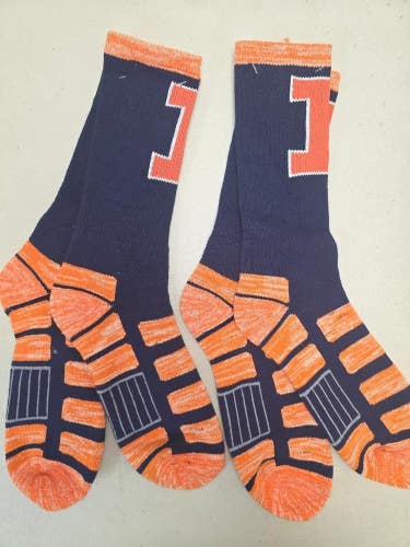 ST3 NCAA ILLINOIS FIGHTING ILLINI Crew Socks Lot of 2 Pair LARGE New
