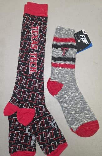 ST6 NCAA TEXAS TECH RED RAIDERS Crew Socks Lot of 2 Pair MEDIUM New