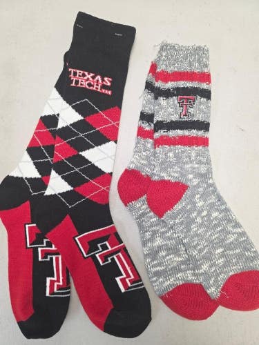 ST7 NCAA TEXAS TECH RED RAIDERS Crew Socks Lot of 2 Pair LARGE New