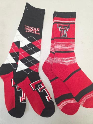 ST8 NCAA TEXAS TECH RED RAIDERS Crew Socks Lot of 2 Pair LARGE New