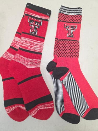ST9 NCAA TEXAS TECH RED RAIDERS Crew Socks Lot of 2 Pair LARGE New