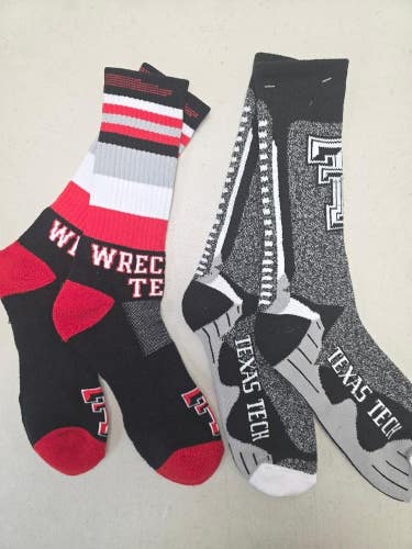ST11 NCAA TEXAS TECH RED RAIDERS Crew Socks Lot of 2 Pair LARGE New