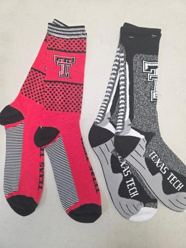 ST10 NCAA TEXAS TECH RED RAIDERS Crew Socks Lot of 2 Pair LARGE New