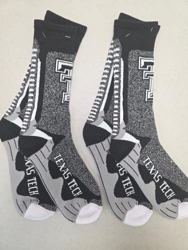 ST12 NCAA TEXAS TECH RED RAIDERS Crew Socks Lot of 2 Pair LARGE New