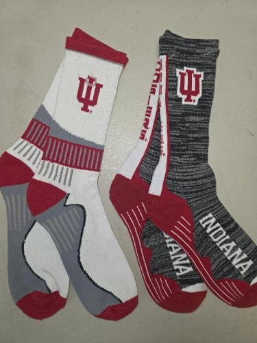 ST9 NCAA INDIANA HOOSIERS Crew Socks Lot of 2 Pair LARGE New