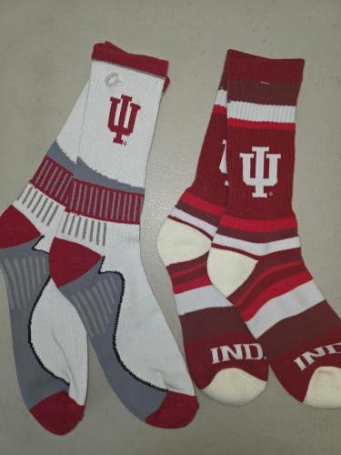 ST10 NCAA INDIANA HOOSIERS Crew Socks Lot of 2 Pair LARGE New