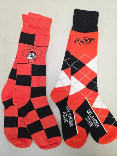 ST13 NCAA OKLAHOMA ST COWBOYS Crew Socks OSFM One Size Fits Most Lot of 2 New