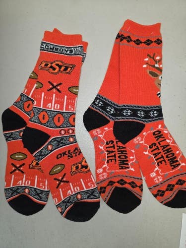 ST2 NCAA OKLAHOMA ST COWBOYS Crew Socks Lot of 2 Pair LARGE New