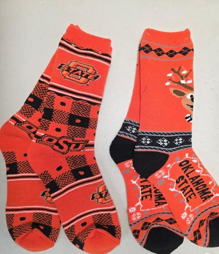 ST2 NCAA OKLAHOMA ST COWBOYS Crew Socks Lot of 2 Pair LARGE New