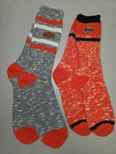 ST5 NCAA OKLAHOMA ST COWBOYS Crew Socks Lot of 2 Pair LARGE New