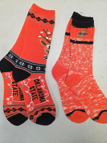 ST8 NCAA OKLAHOMA ST COWBOYS Crew Socks Lot of 2 Pair LARGE New