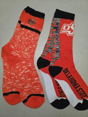 ST16 NCAA OKLAHOMA ST COWBOYS Crew Socks Lot of 2 Pair LARGE New