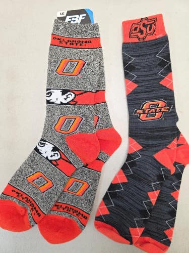 ST17 NCAA OKLAHOMA ST COWBOYS Crew Socks Lot of 2 Pair LARGE New