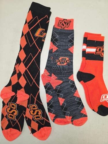 ST19 NCAA OKLAHOMA ST COWBOYS Crew Socks Lot of 3 Pair LARGE New