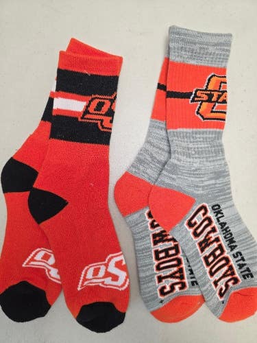 ST7 NCAA OKLAHOMA ST COWBOYS Crew Socks Lot of 2 Pair MEDIUM New