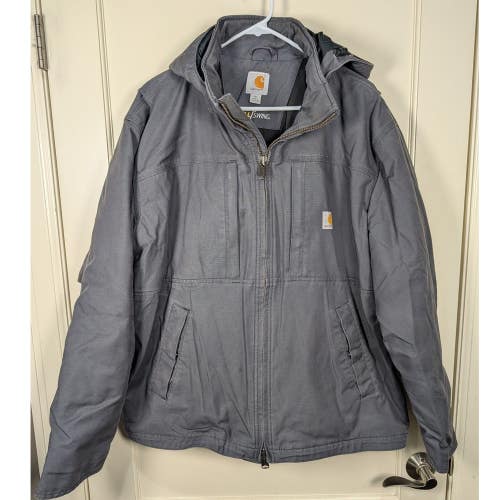 Carhartt Full Swing Quick Duck Hooded Jacket Mens 2XL Grey Workwear Coat