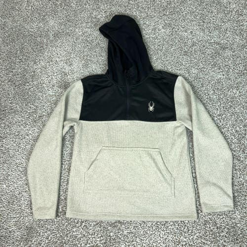 Spyder Hoodie Mens Medium Beige Black 1/4 Zip Pullover Core Sweater Ski Outdoor