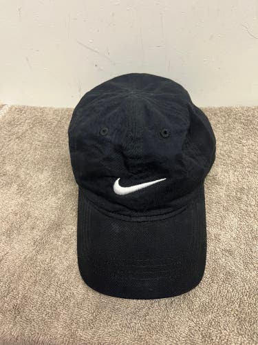 Nike Swoosh Baseball Cap Youth Size 4-7 Hat Black White StrapBack Adjustable