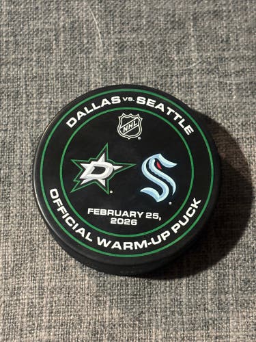 Dallas Stars vs Seattle Kraken NHL Warm Up Hockey Puck 2/25/2026