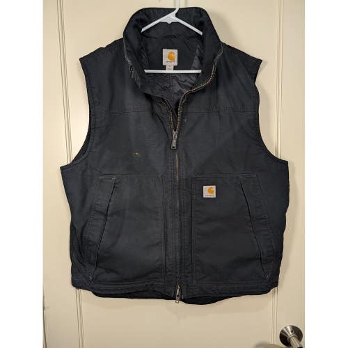 Carhartt Mens XL Black Quick Duck Canvas Workwear Vest V337 BLK Full Zip