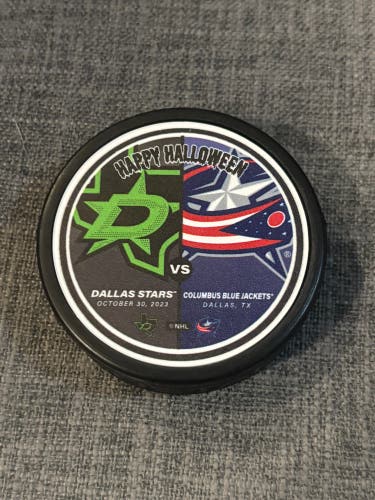 Dallas Stars vs Columbus Blue Jackets Happy Halloween Hockey Puck 10/30/2023