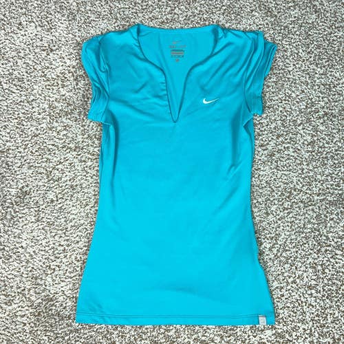 Nike Shirt Womens XS Blue Dri FIT V Neck Stretch Athletic Workout Training Top