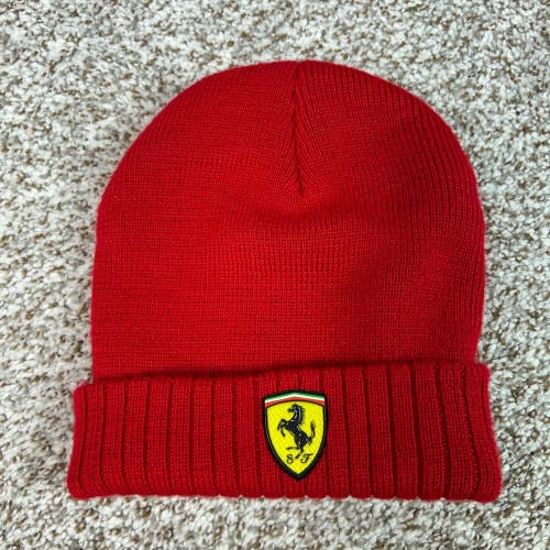 Scuderia Ferrari Beanie Men One Size Red Knit Cuffed Hat Italian Flag Racing Cap