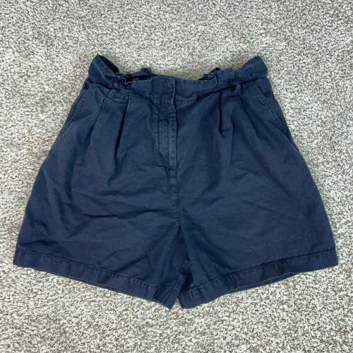 Boden Shorts Womens 10 Blue Linen Blend Paperbag Waist High Rise Pleated Pocket
